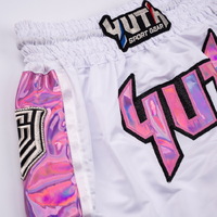 YUTH - Hologram Muay Thai Shorts - White/Pink - Extra Extra Large