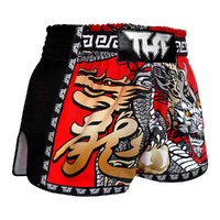 TUFF - Red Chinese Dragon Retro Muay Thai Shorts - Large