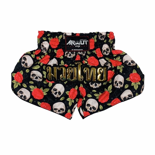 ARWUT - 'Skulls & Roses' Muay Thai Shorts - Extra Small