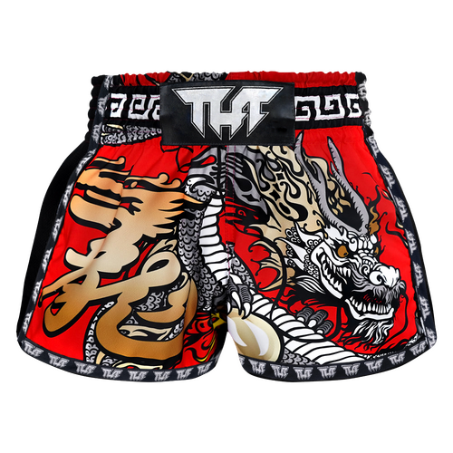 TUFF - Red Chinese Dragon Retro Muay Thai Shorts - Medium